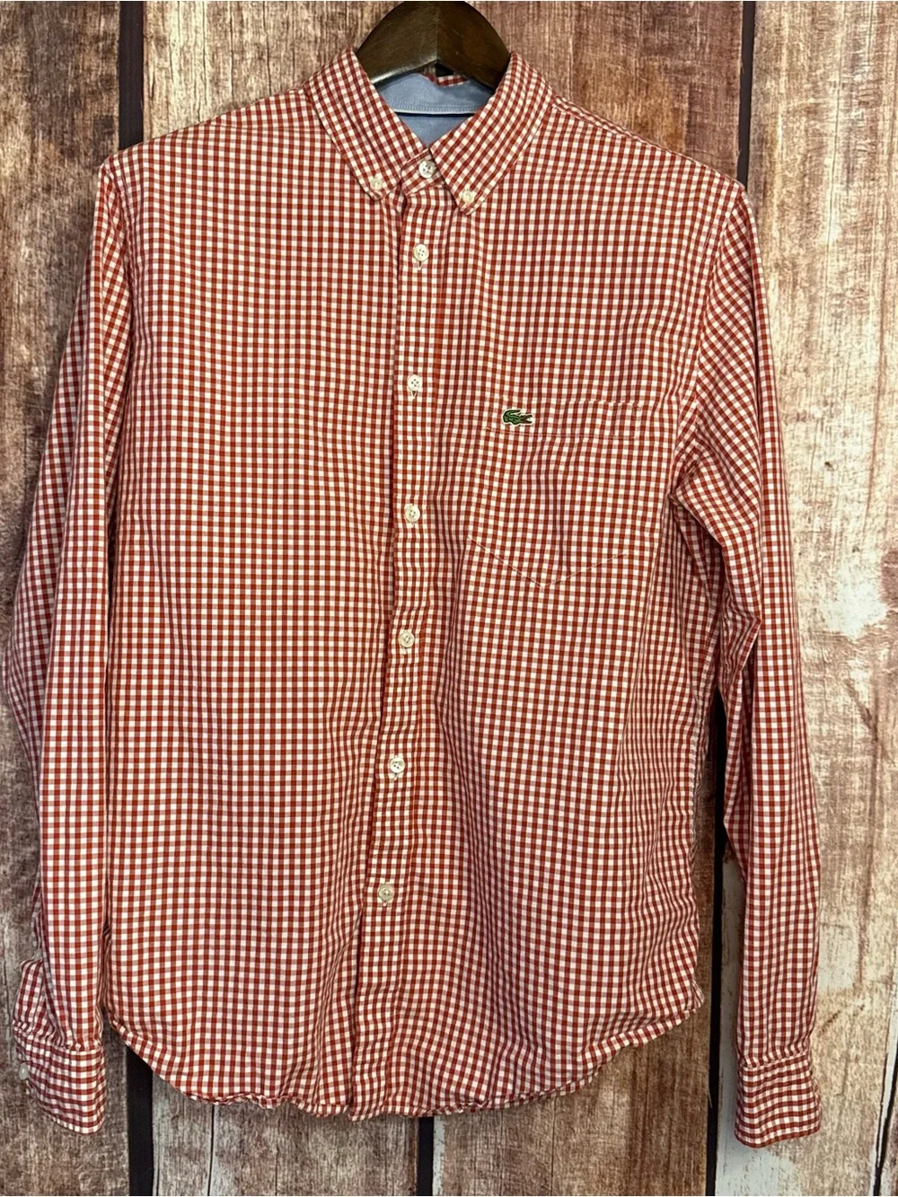 Lacoste Red and White Gingham Button-Down Shirt